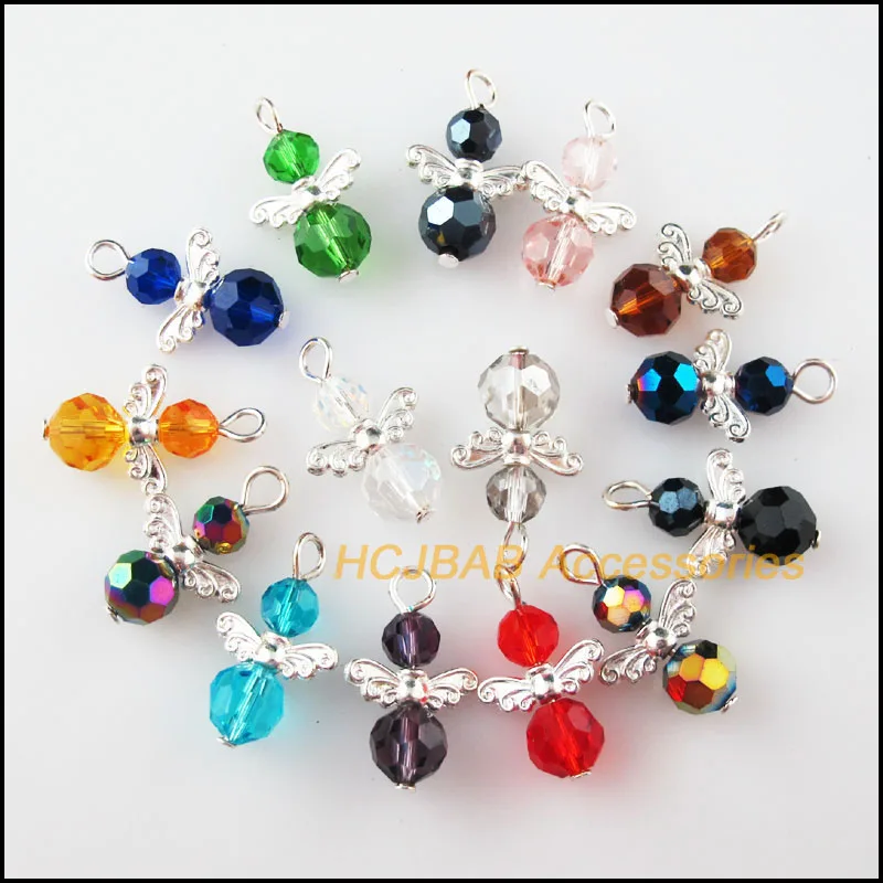 

15Pcs Silver Plated Angel & Star Mixed Ball Beads Crystal Charms Pendants 14x22mm
