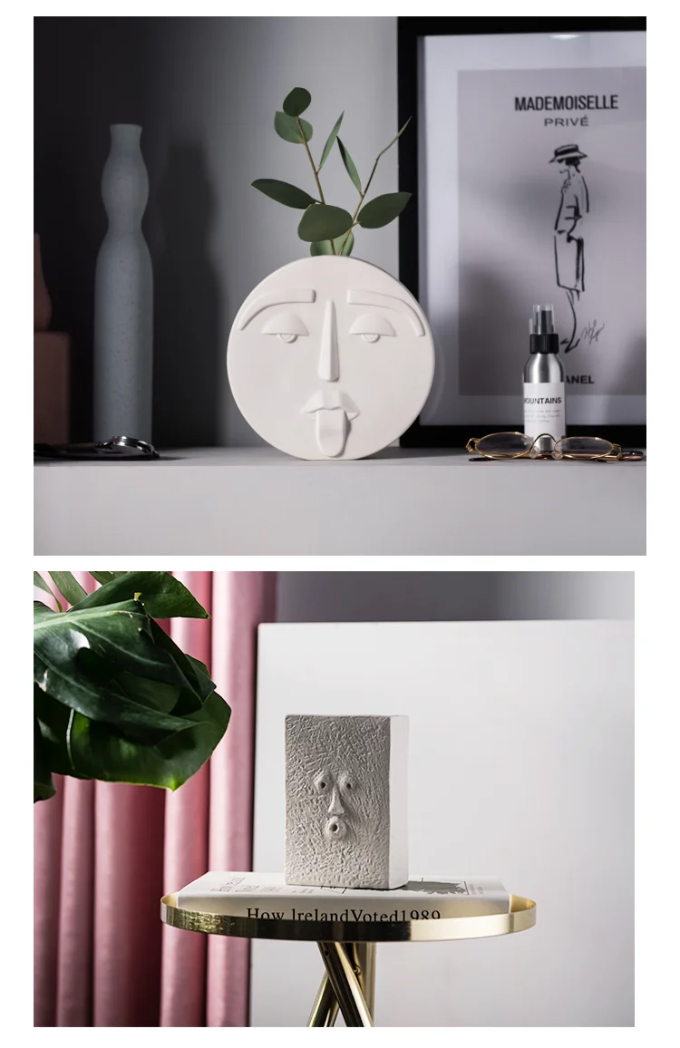 Креативный дизайн лица керамическая ваза для цветов белые матовые абстрактные вазы круглая квадратная голова декоративные украшения для домашнего стола