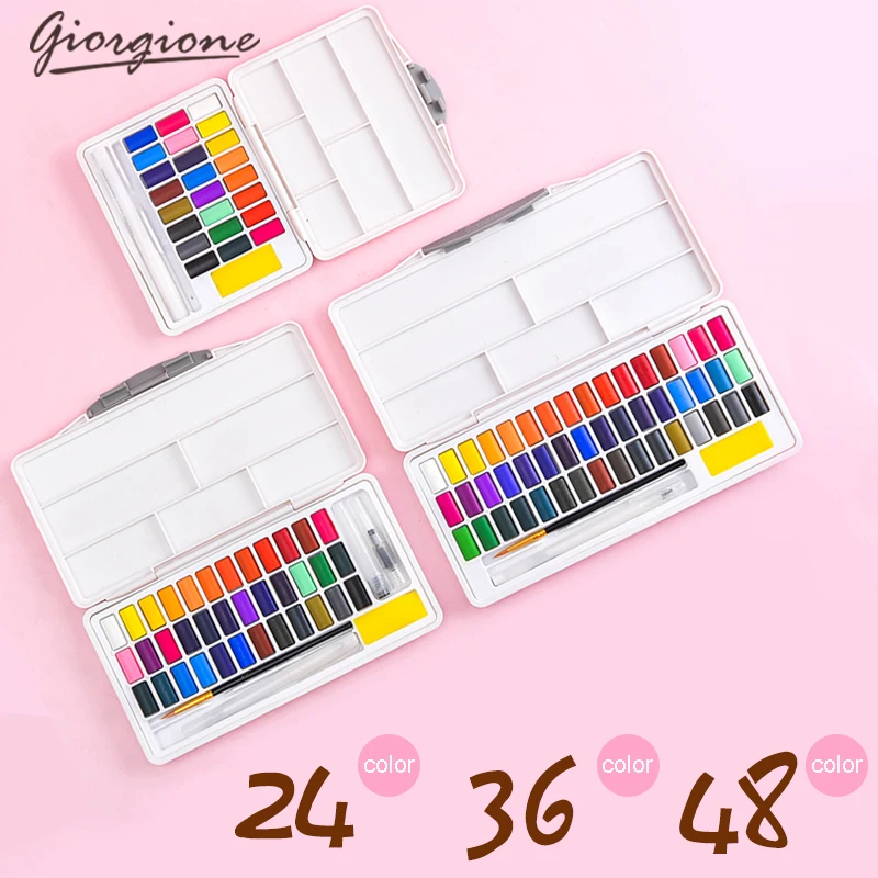 

Giorgione Macarons Watercolor Pigment Solid Set 24/36/48 Color Beginner Packing Portable with Color Palette Art Supplies
