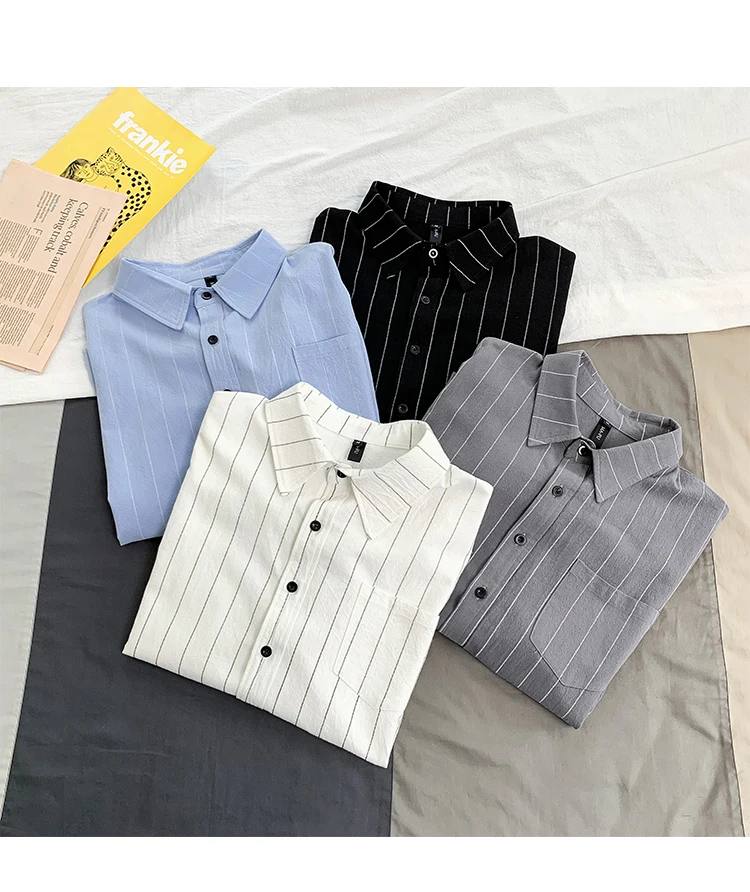 Белая полосатая рубашка с длинным рукавом для мужчин camisa masculina, приталенные повседневные мужские рубашки