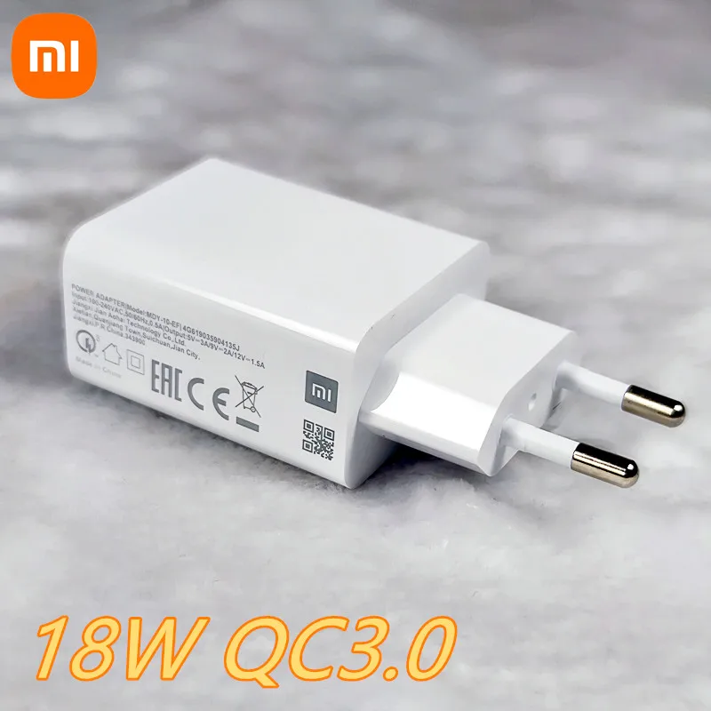 Xiaomi-cargador rápido Original QC 3,0, adaptador de carga de pared de  viaje rápido de la UE, para Mi USB C 8, 9, SE, A2, A3, Mix 3, Redmi Note 7,  8, 9 Pro, 18W