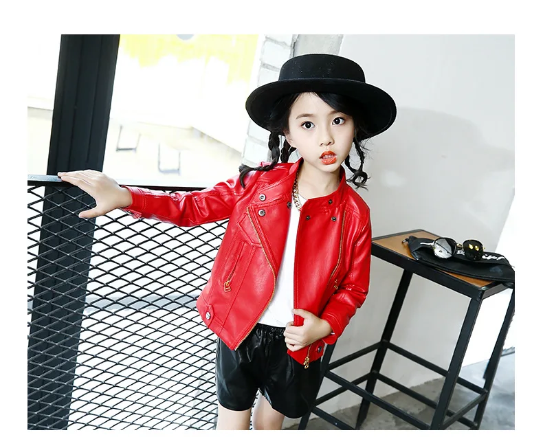 Новая Осенняя стильная кожаная куртка в Корейском стиле с воротником-стойкой для девочек повседневная куртка для больших мальчиков