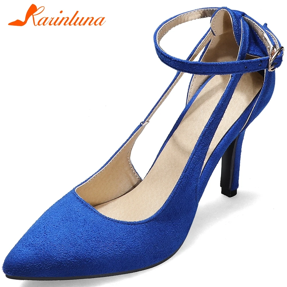 

KARINLUNA Fashion Lady Thin Heel Party Bridal Pumps Summer Pointed Toe Slip On Buckle High Heel Pumps Women Wedding Shoes Woman