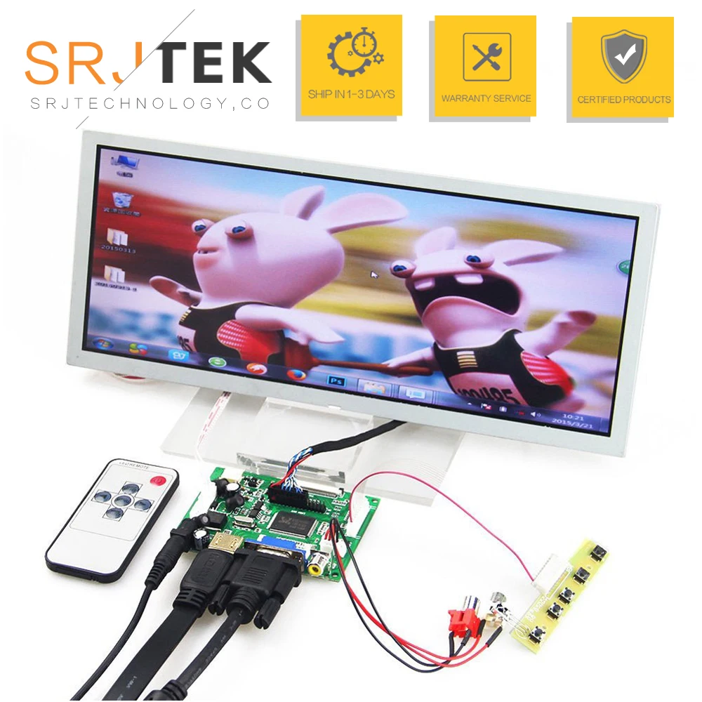 

SRJTEK 12.3" LCD Display Screen Monitor Driver Board Controller Remote LQ123K1LG03 VS-TY2662-V1 HDMI VGA 2AV For Raspberry Pi 3