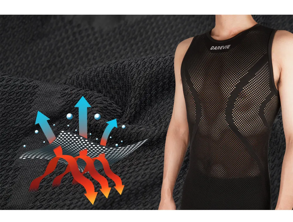 DAREVIE Cycling Base Layer Men Sleeveless Cycling Underwear Cool Breathable Cycling Vest Elastic Seamless First Layer Man