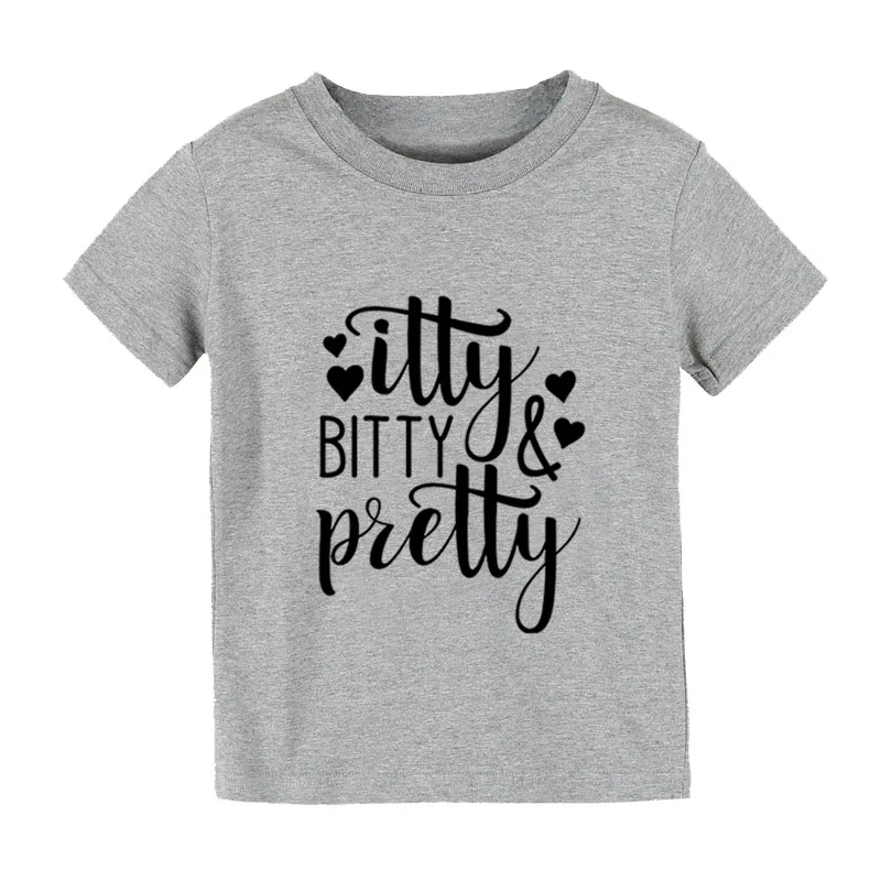 Itty Bitty And Pretty/Детская футболка с принтом; рубашка для мальчиков и девочек; детская одежда для малышей; забавные уличные футболки; CZ-163 - Цвет: Серый