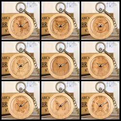 Бамбуковые карманные часы для мужчин и женщин с принтом животных циферблат карманные часы удобный брелок цепочка часы Relogio Masculino подарки