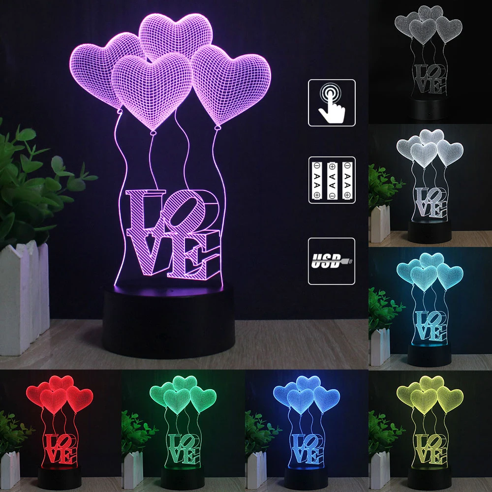 Романтическая любовь 3D лампа в форме сердца шар акриловый светодиодный декоративный ночник настольная лампа День Святого Валентина милый подарок для жены