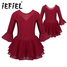 3/4 г. Детское блестящее Сетчатое платье-пачка с расклешенными рукавами, стразы, балетное фатиновое платье для девочек, гимнастика, трико балерины вечерние танцевальная одежда