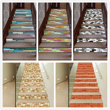 

Splicing Bricks Color Wood Grain Stairs Cover Home Decoration Classic Removable Floor Stair Sticker Paintings Stairway Stickers