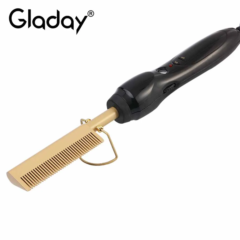 Gladay электрический выпрямитель для бороды Горячая расческа Плойка для завивки волос гребень Профессиональный 2 в 1 щипцы для завивки волос выпрямитель для волос щетка