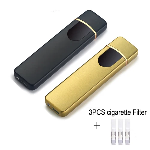 Мини USB Электронная зажигалка ветрозащитный сенсорный сенсор зажигалки мужские подарки для мужчин гаджеты аксессуары для курения сигар - Цвет: 1black 1gold