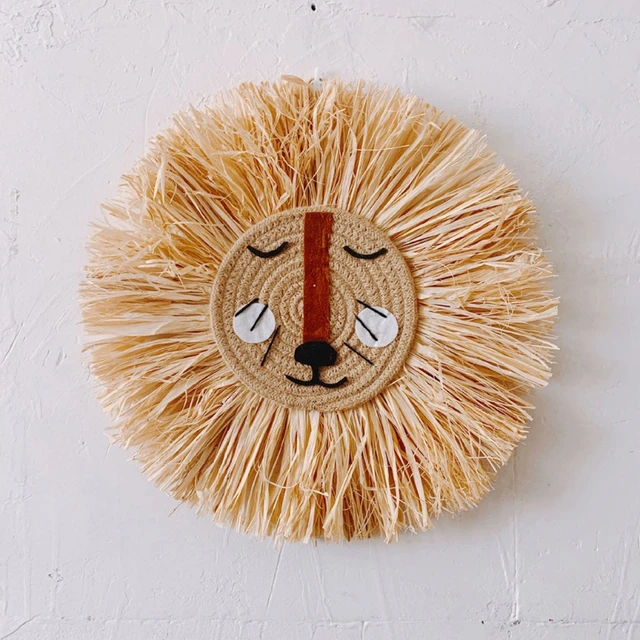 OOTDTY Nordic Style Cartoon Lion Wall Hanging Toy Handmade Cotton Thread Weaving Animal Head Ornament Kids Girls Room Decor 3