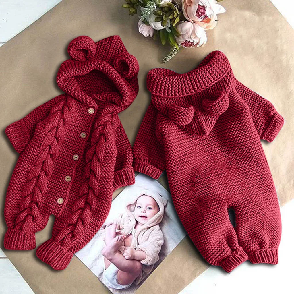 

Autumn New Newborn Baby Boy Rompers Toddler Jumpsuit Girls Solid Warm Knitted Baby Clothes Newborn Boy Overall Infant Rompers