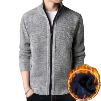 

Autumn and Winter New Men's Plus Velvet Thick Sweater Sweater Korean Slim Trend Coat Men's Sweater Zipper Cardigan Casual Solid