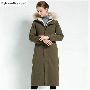Günstige Echt Kaninchen Mantel Echte Rex Fuchs Kragen Mit Kapuze Pelz Jacke Lange Warme Weibliche Winter Parkas 2020 Frauen Mäntel Ropa Zjt643
