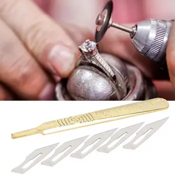 

5pcs Surgical Scalpel Blade + 1pcs Jewelry Engraving Knife Blades Handle Replacement Surgical Scalpel Craft DIY Cutting Tool Set