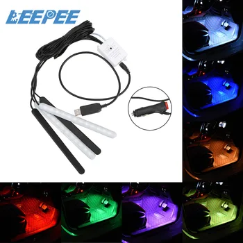 

LEEPEE 4pcs/set LED Car RGB Strip Light Remote Control 4*12 Atmosphere Lamps Car Interior Light With Remote Auto Decoration