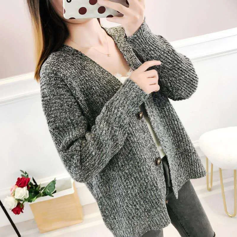 KANCOOLD Winter Women Knitted Cardigan Swearter V Neck Lantern Long Sleeve Solid Loose Thick Knitting Cardigan Female 5 Colors