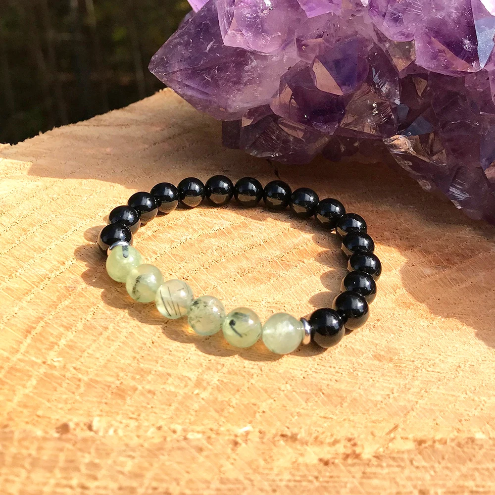 Wholesale 8 mm Black Tourmaline Energy Bracelet P-rehnite Empath Protection Bracelet High Quality Aura Cleanse Jewelry