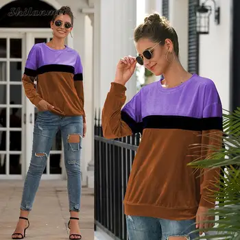 

Autumnn Long Sleeve Color Patchwork Sweatshirt Women High Street Female Pullovers Harajuku Hoodies Sweatshirt Sudadera Mujer