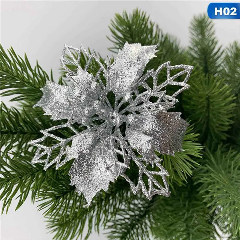 Большие искусственные цветы для рождественского декора блестки Poinsettia поддельные цветы DIY дома Рождество Новогоднее украшение цветок свадьба