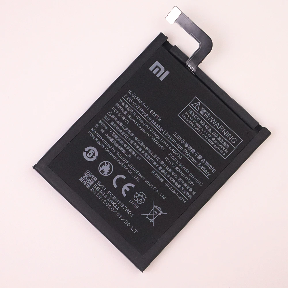 2020 лет Xiaomi Оригинальный аккумулятор для телефона BM39 Mi 6 Mi6 3250mAh Высокая емкость