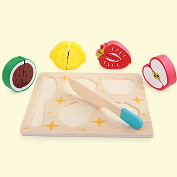 

Logwood Wooden toy wooden kitchen cut fruit and vegetables board real life toy 6 models kid children Educational Autism baby toy
