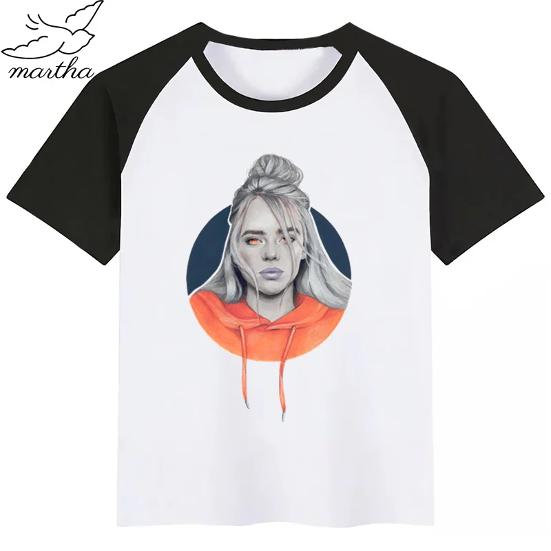Billie Eilish BoysGirls/футболка с мультяшным принтом детская забавная одежда детская летняя футболка с короткими рукавами для малышей - Цвет: BlackO