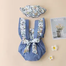 

Fashion Floral Newborn Jumpsuit Clothes Summer Sleeveless Bodysuits + Hat Baby Girl Rompers Cotton Baby Girl Clothing 6-24 Month