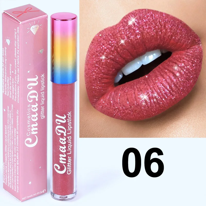 6 Color Waterproof Matte To Glitter Liquid Lipstick Long Lasting Magical Color Shiny Women Lip Gloss Shimmer Lip Tint Hot - Color: 06