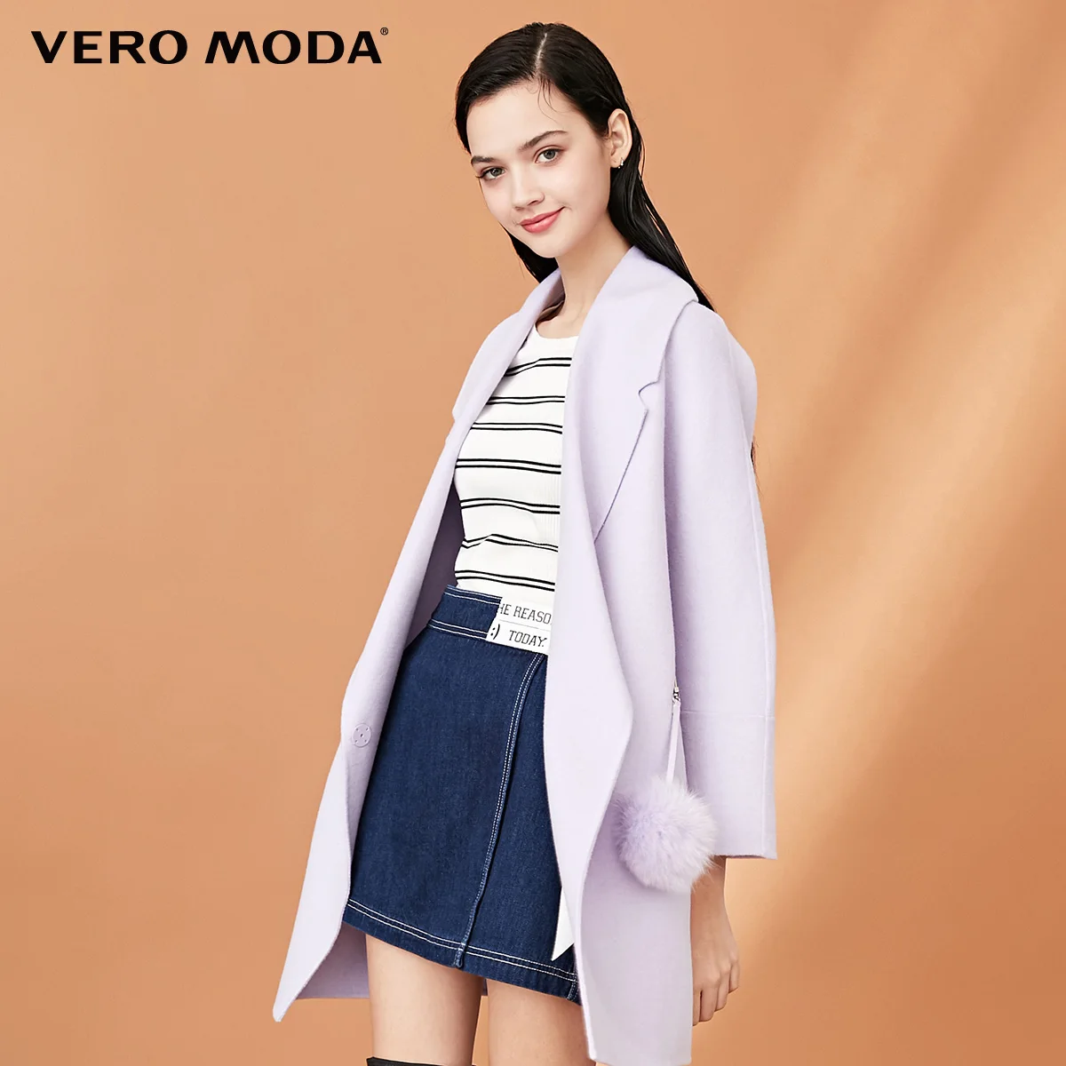 Vero Moda пальто женское парка женская зимняя куртка для женщин О товаре Для женщин шерсти светильник фиолетового цвета с круглым вырезом Форма чистый Шерстяное пальто | 318327525 - Цвет: Ochird