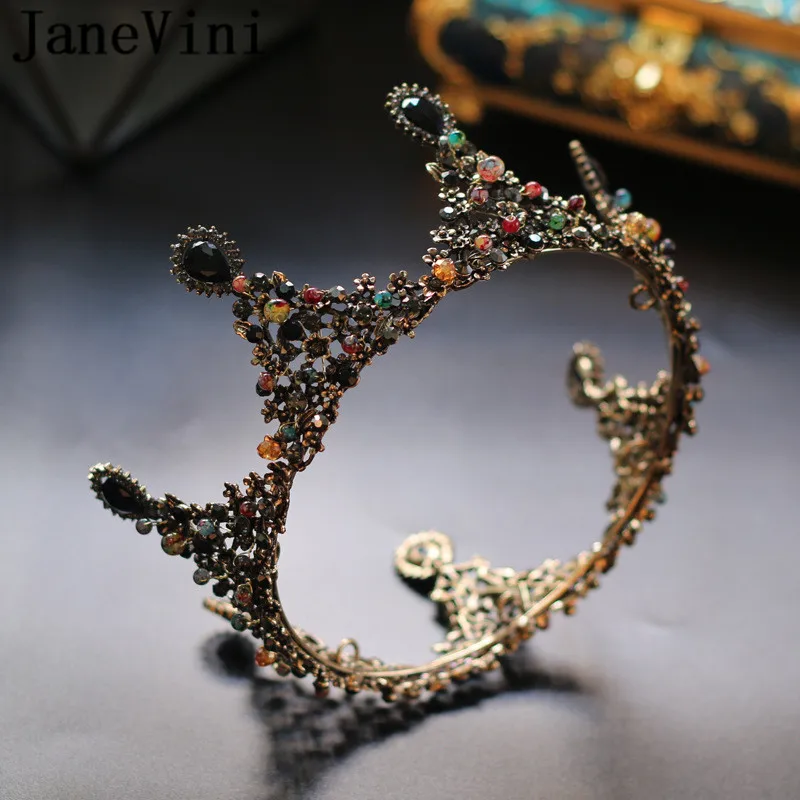 JaneVini винтажные черные кристаллы женские короны арабский барокко свадебный головной убор красочные бусины невесты подиума Hairwear