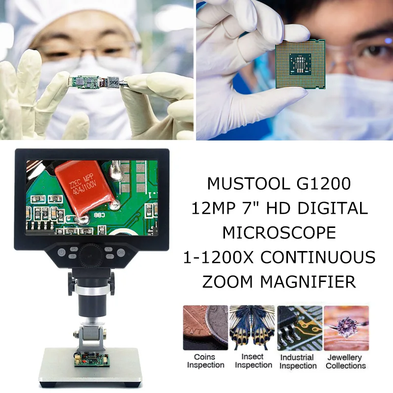 PINTUDY MUSTOOL G1200 12MP " HD цифровой микроскоп 1-1200X непрерывный зум Лупа оптические инструменты цифровой микроскоп s