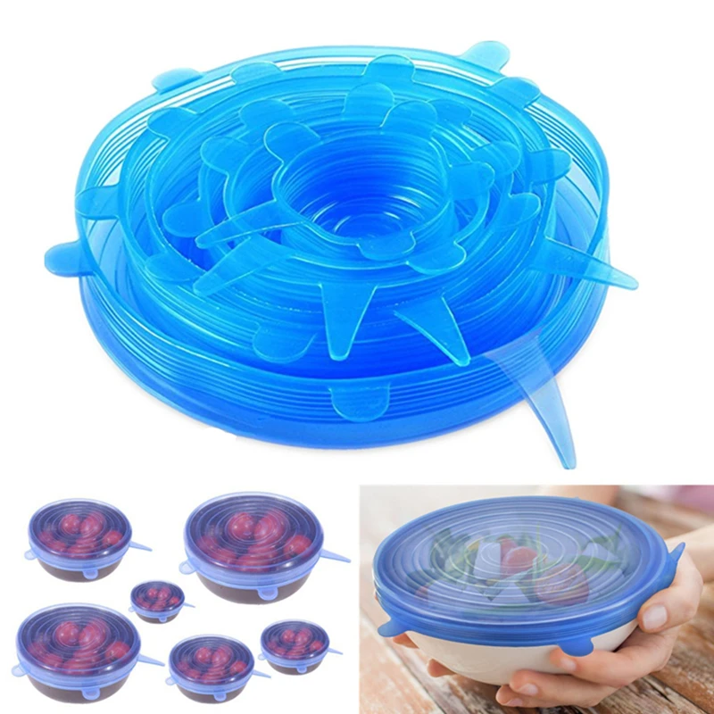 

6Pcs/Set Universal Food Silicone Cover Reusable Silicone Stretch Lids Caps For Cookware Pot Cover Kitchen Accessories