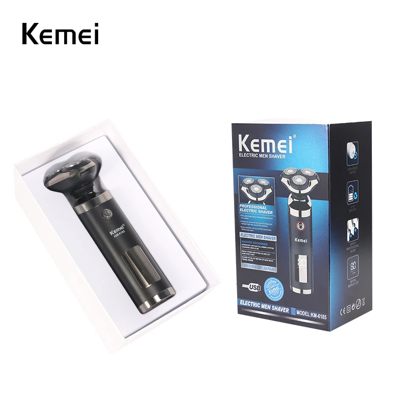 Kemei-6185 моющаяся перезаряжаемая электробритва Мужская бритва для бороды тройное лезвие электрическая бритва возвратно-поступательные бритвы 5D плавающая