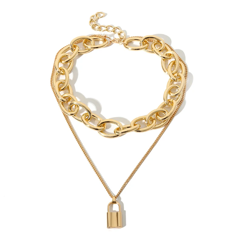 SRCOI большой двухъярусный кулон замок ожерелье-чокер винтажный воротник в стиле панк модное массивное ожерелье в виде амулета для женщин