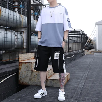 

Men' s Tracksuit Brand Clothing Sportsuit Fashion Men Shorts Set Sportswear Male Hip Hop Short Sleeve Tee Shirt Casual Shorts