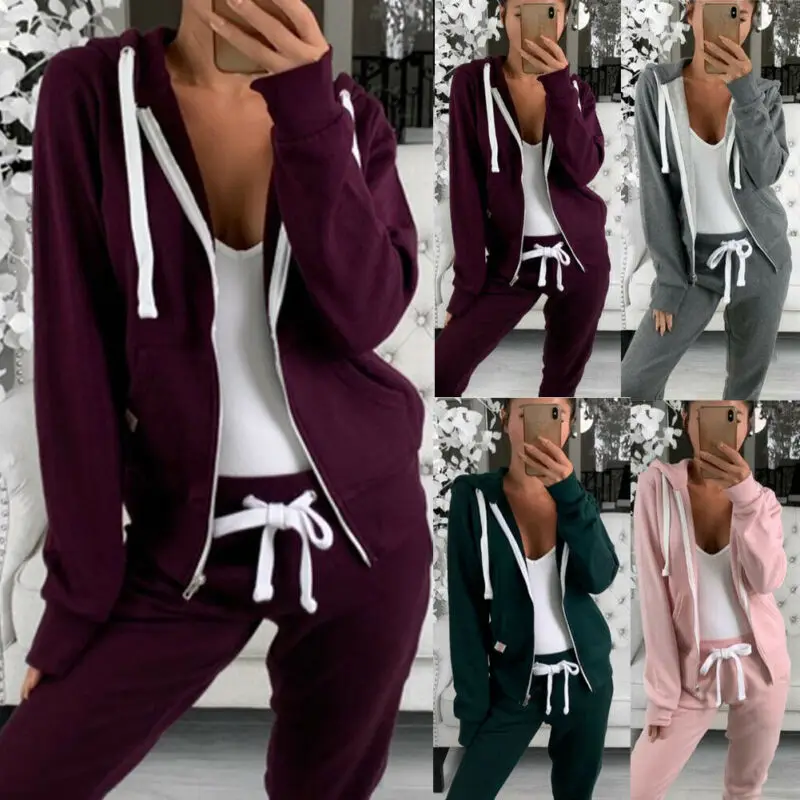 

Autumn Women Warm Women's Sets 2 Piece Sports Jogger Zipper Hoodies Sweatshirt Trousers Suit Set Winter Autumn Fashion Tracksuit
