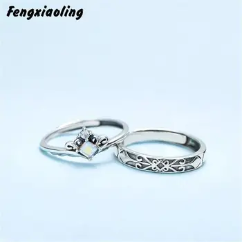 

Fengxiaoling New 100% 925 Sterling Silver Couple Ring Retro Court Style Princess Knight Open Rings For Women/man Jewelry