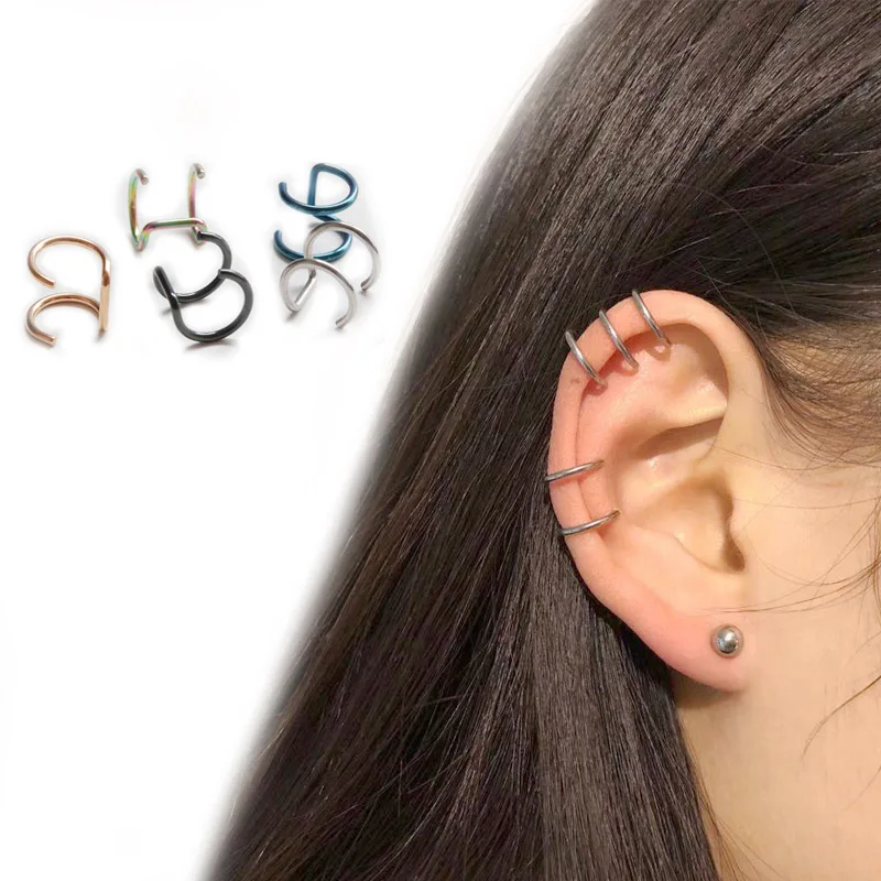 

Punk U Shape Titanium Stainless Steel Stud Earring Men Cuff Clip Earrings for women Climbers No Piercing Fake Cartilage Earring