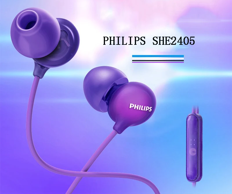 Оригинальные Philips SHE2405 проводные наушники-вкладыши 3,5 мм с микрофоном супер бас для Xiaomi huawei официальная сертификация