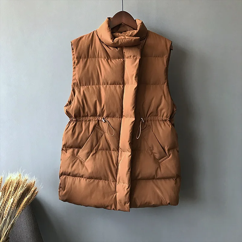 Goede Winter Lange Mouwloze Vest Jassen Vrouwen Stand Hals Slim Katoen Gewatteerde Jas Vesten Koreaanse Mode Rits Jas Vrouw Vest
