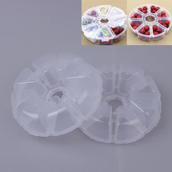 

2Pcs 8 Grids Round Empty Box Case Container Storage Organizer Bead Display Pill Jewelry Rhinestone Glitter Nail Art