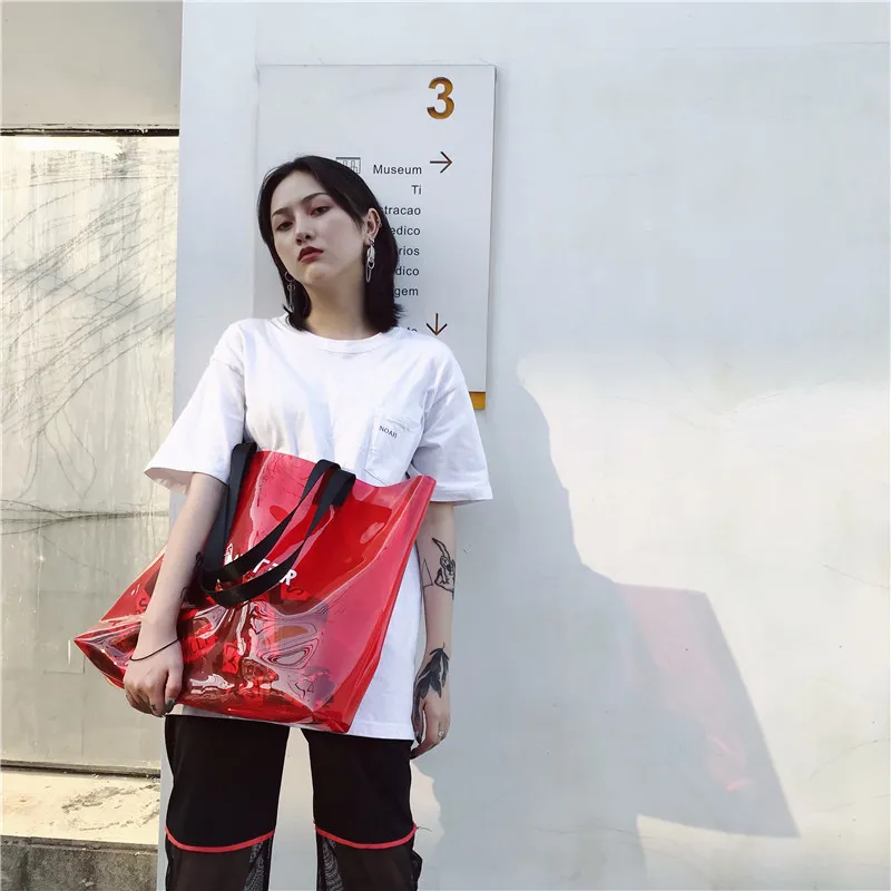2021 Transparent PVC Handbag beach Shoulder bag Women New Trend Tote Hot Sale Jelly Color Plastic Clear Bag Large capacity