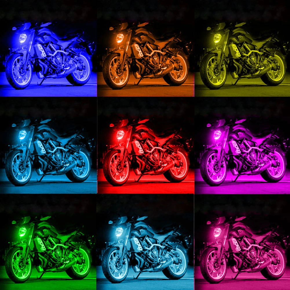 Tira de luces LED RGB para motocicleta, Kit de 12 unids/set, al agua, Control remoto RF + voz, de ambiente con brillo de 12V| | - AliExpress