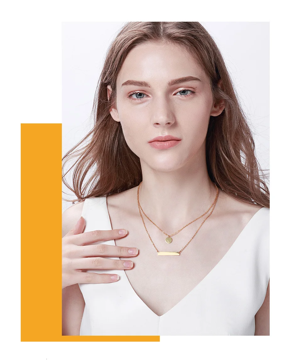 Vnox, гравировка, Двухслойное колье для женщин, ожерелье золотого цвета из нержавеющей стали, круглая подвеска, женский подарок на заказ
