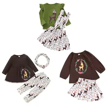 НОВАЯ РОЖДЕСТВЕНСКАЯ одежда для маленьких девочек, футболка, комплект из топа и юбки с цветочным принтом