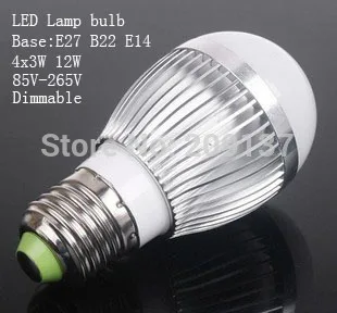 

Dimmable Bubble Ball Bulb 9w 12W LED bulb, AC85-265V ,E14 E27 B22,silver/gold shell color,warm/cool white,3*3w +freeshipping