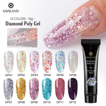 

SAVILAND Diamond Glitter Acrylic Gel Nails Gel Polish Fast Building Finger Extension UV LED Nail Gel Varnish Nail Art Design